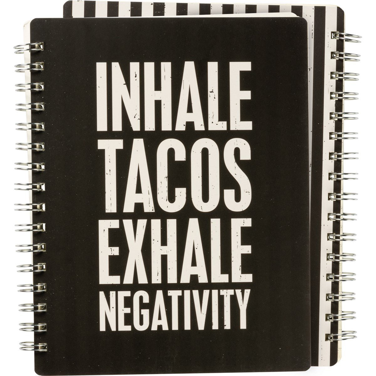 Inhale Tacos Exhale Negativity Spiral Notebook | Stripe Print on Back Cover | 9" x 7" | 120 Lined Pages