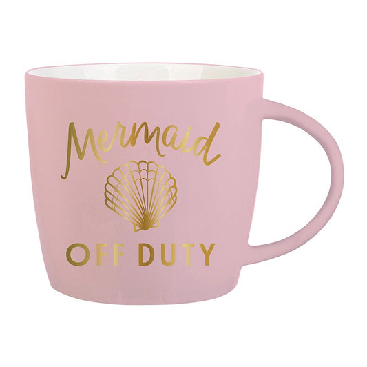 Mermaid Off Duty Coffee Mug in Pink with Gold Lettering | Porcelain