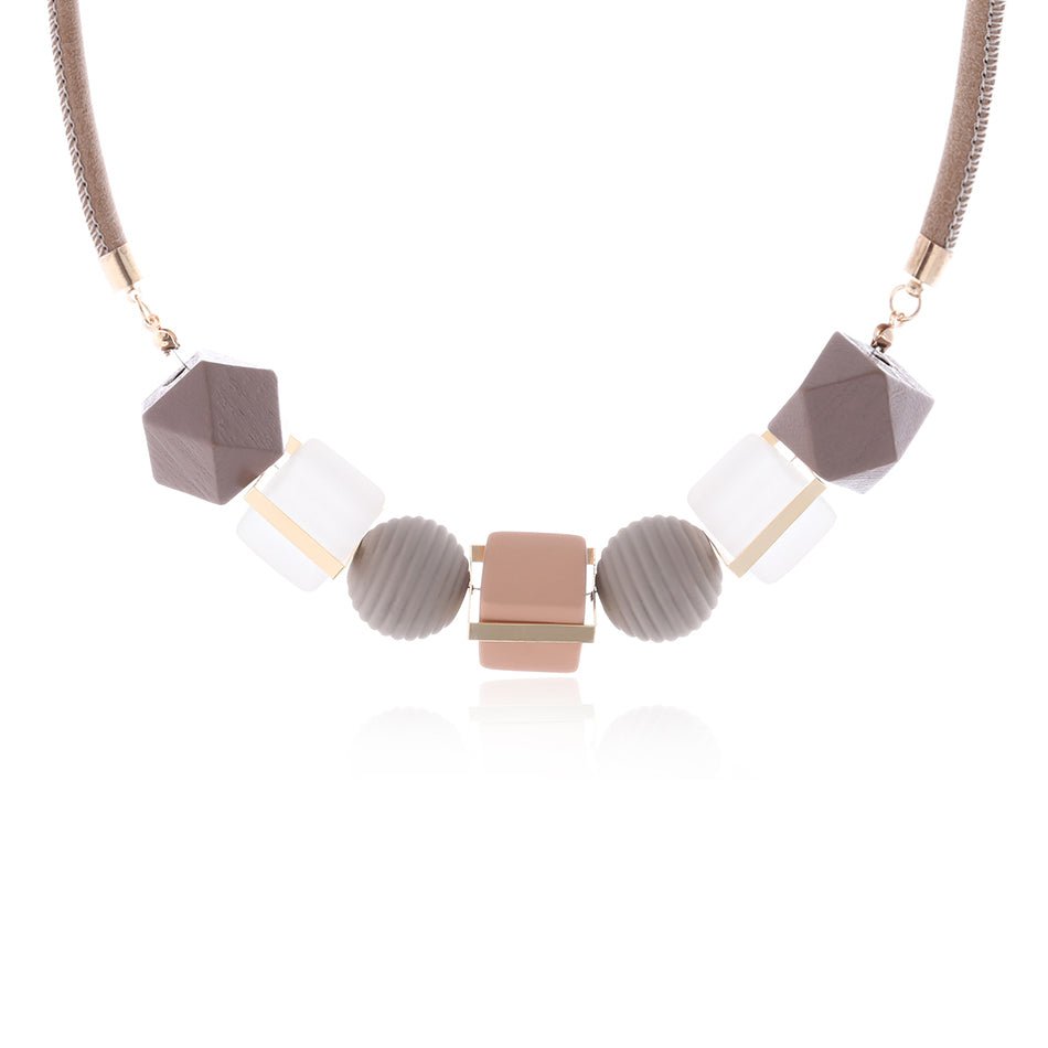 Neutral Bauble Short Necklace in Textured Geo Shapes