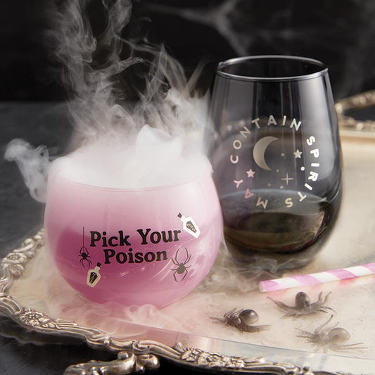 Pick Your Poison Roly Poly Tinted Glass in Pink | 13 oz. | Spooky Goth or Halloween Themed Cup | Pack of 6