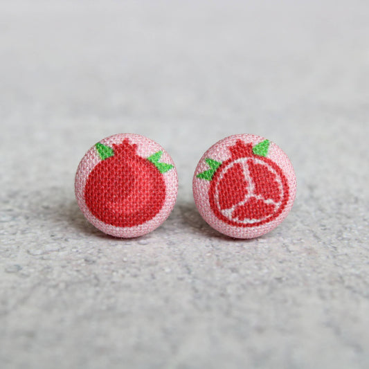 Pomegranate Fabric Button Earrings | Handmade in the US