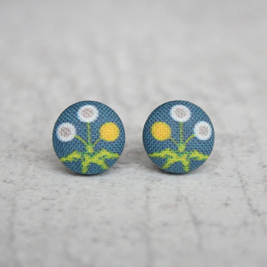 Pretty Dandelions Fabric Button Earrings | Handmade in the US