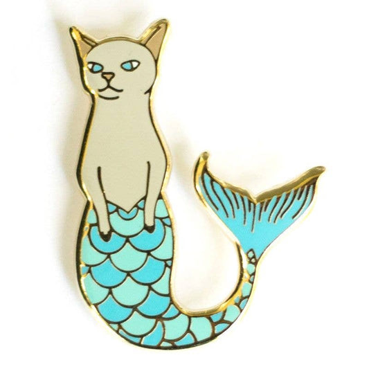 Purrmaid Cat Mermaid Enamel Pin in Shades of Blue