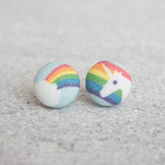 Rainbow Unicorn Fabric Button Earrings | Handmade in the US