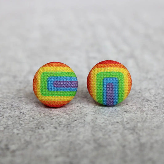 Retro Rainbow Fabric Button Earrings | Handmade in the US