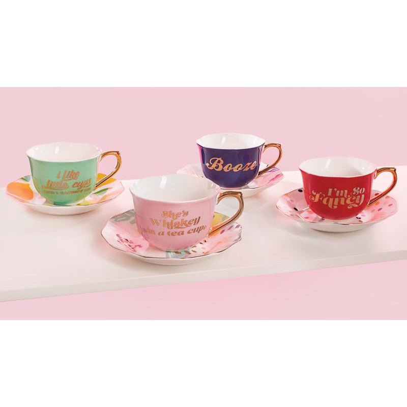 She's Whiskey in a Tea Cup and Saucer Set in Pink and Floral