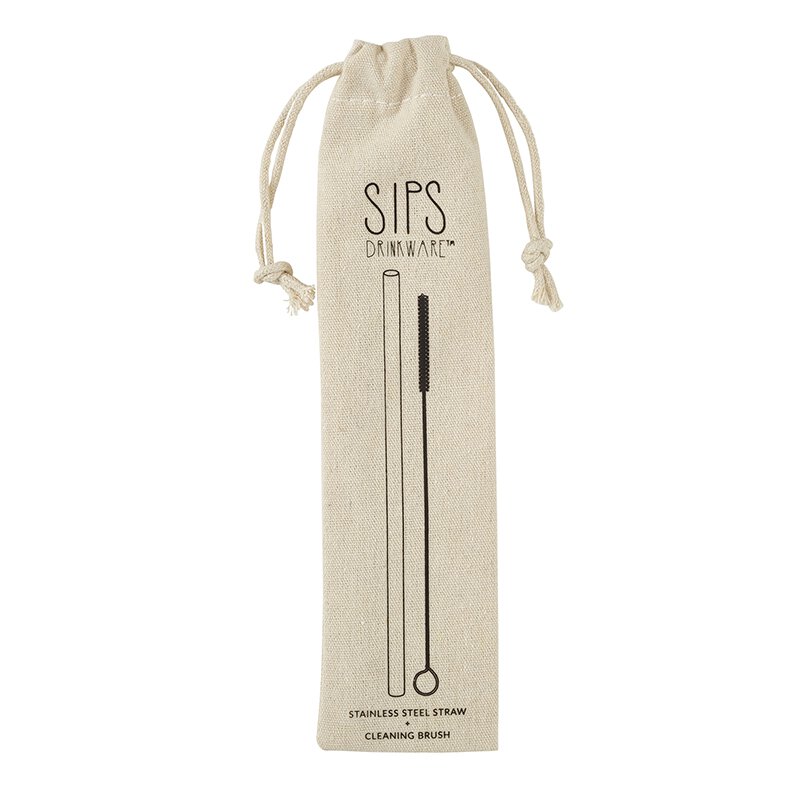 Silver Stainless Steel Straw And Brush Set in Bag | Eco-Friendly and Reusable | Giftable