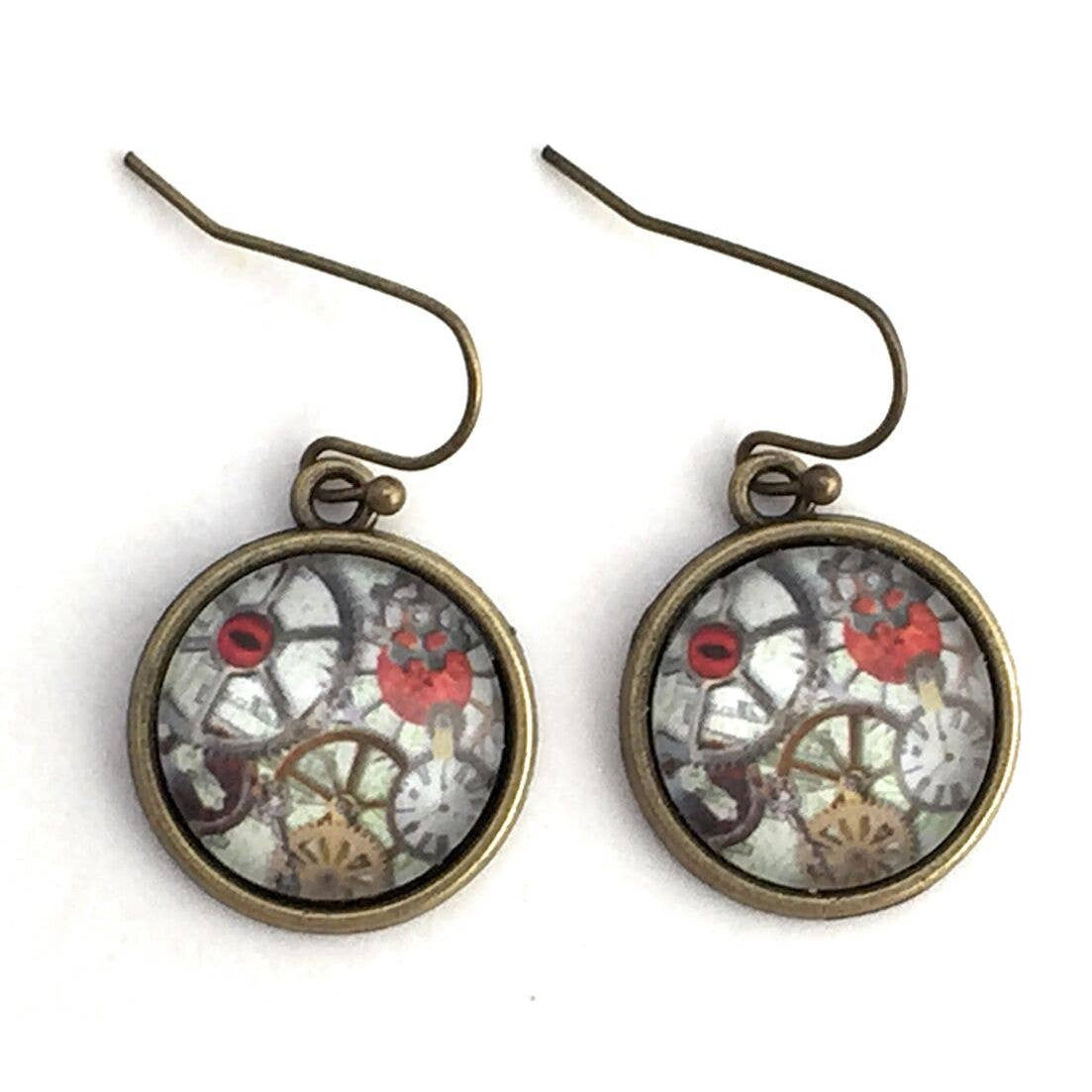 Steampunk Brass Alloy Dangle Hook Earrings | Handmade Vintage Inspired Jewelry