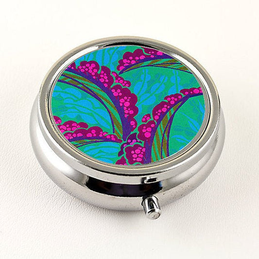 Tropical Floral Pill Box in Teal and Pink | Historical Art | Hand Decorated in the USA