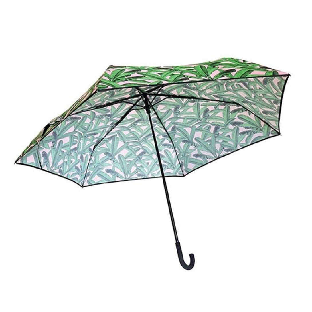 Tropical Leaves Umbrella in Pink and Green