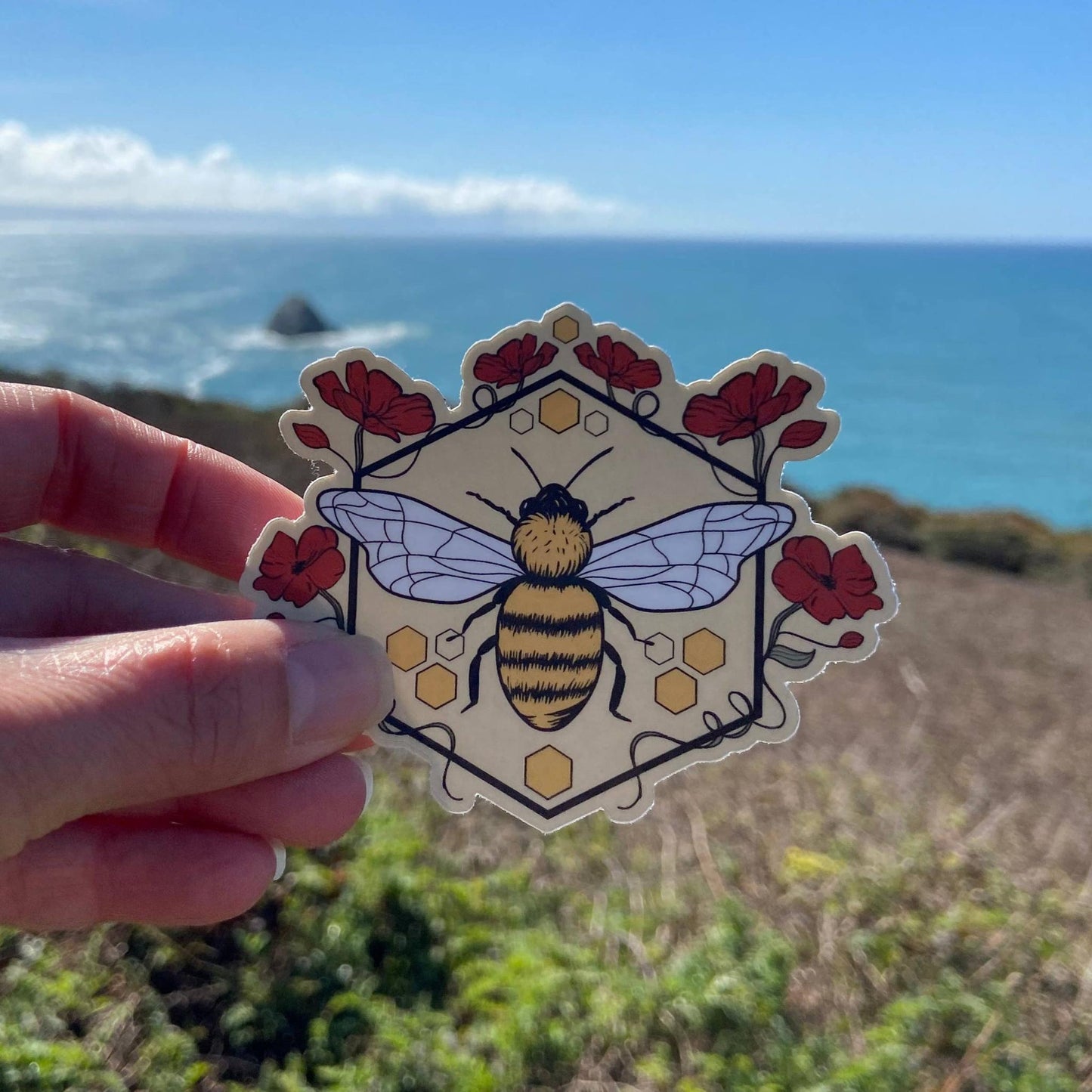 Vintage Style Floral Bee Vinyl Sticker