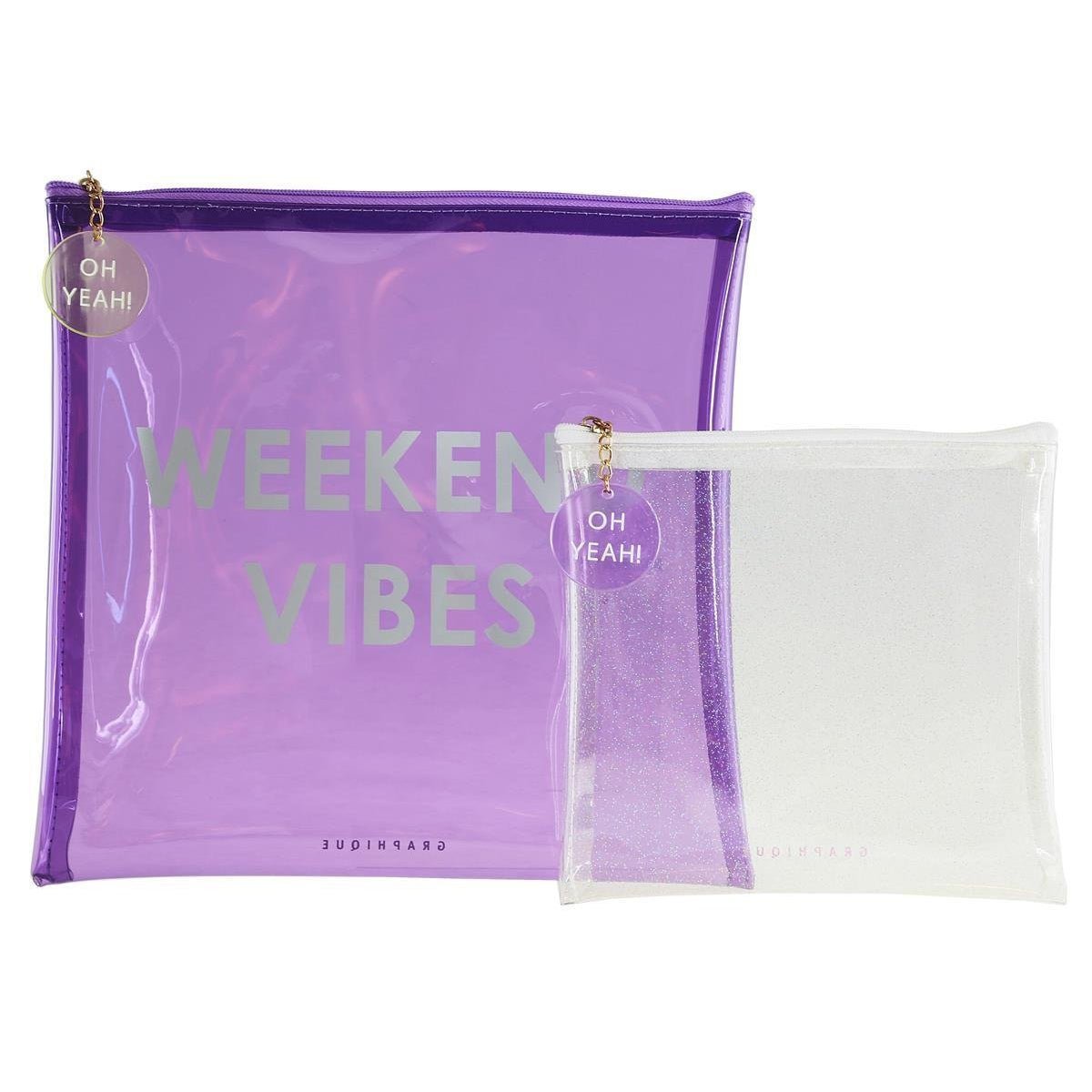 Weekend Vibes Lavender Transparent Zipper Pouch Set of 2