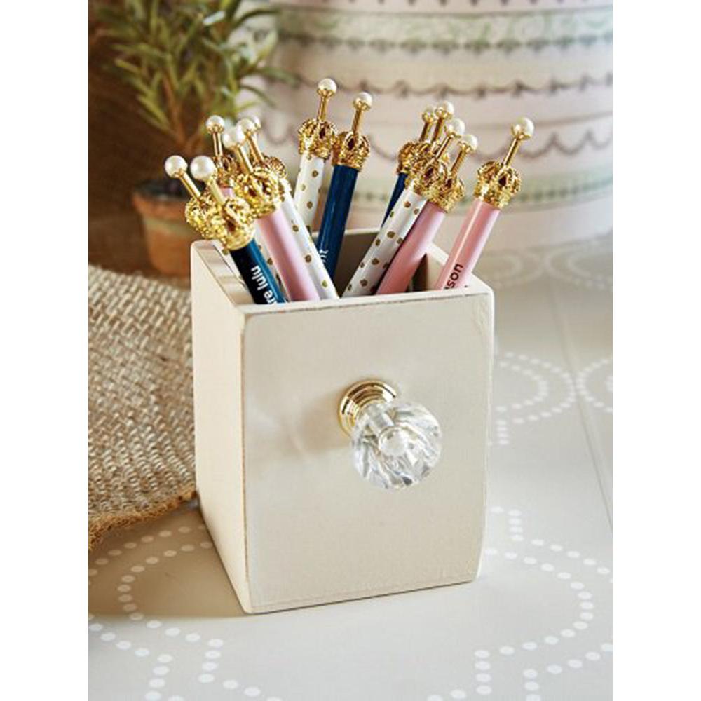 White and Gold Polka Dot Crown Pen - Set of 12 | Giftable Pens | Novelty Office Desk Supplies