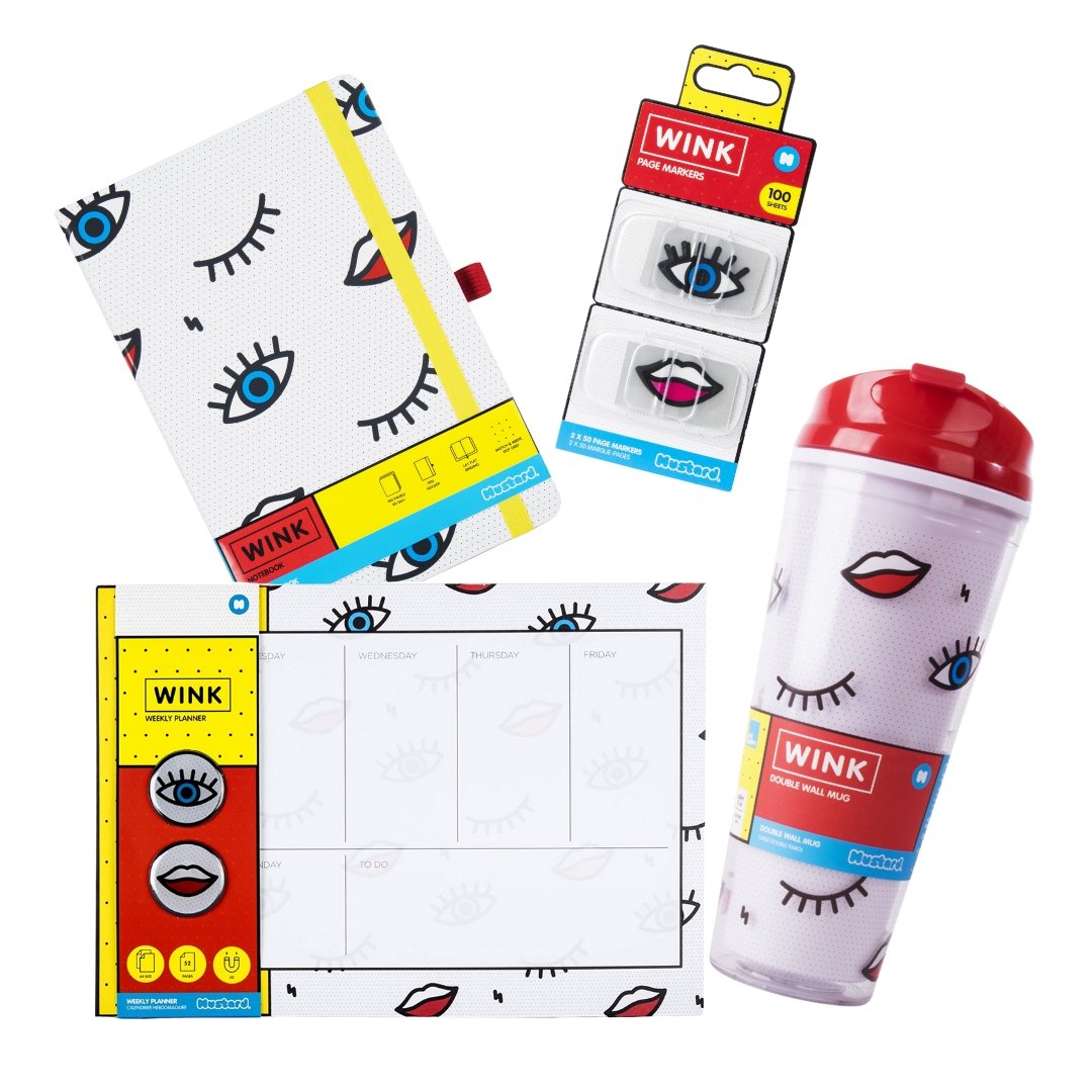 Wink Eye and Lip Pop Art Set  Tumbler, Notebook, Page Markers and Wee –  The Bullish Store