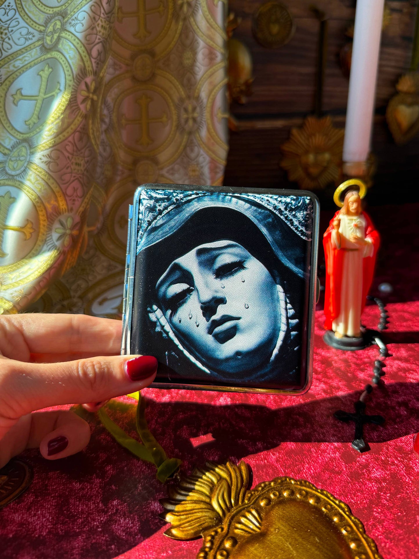 Our Lady of Sorrows Cigarette Case | Vintage Religious Art Cig Case | Gothic Catholic Card & Cash Holder