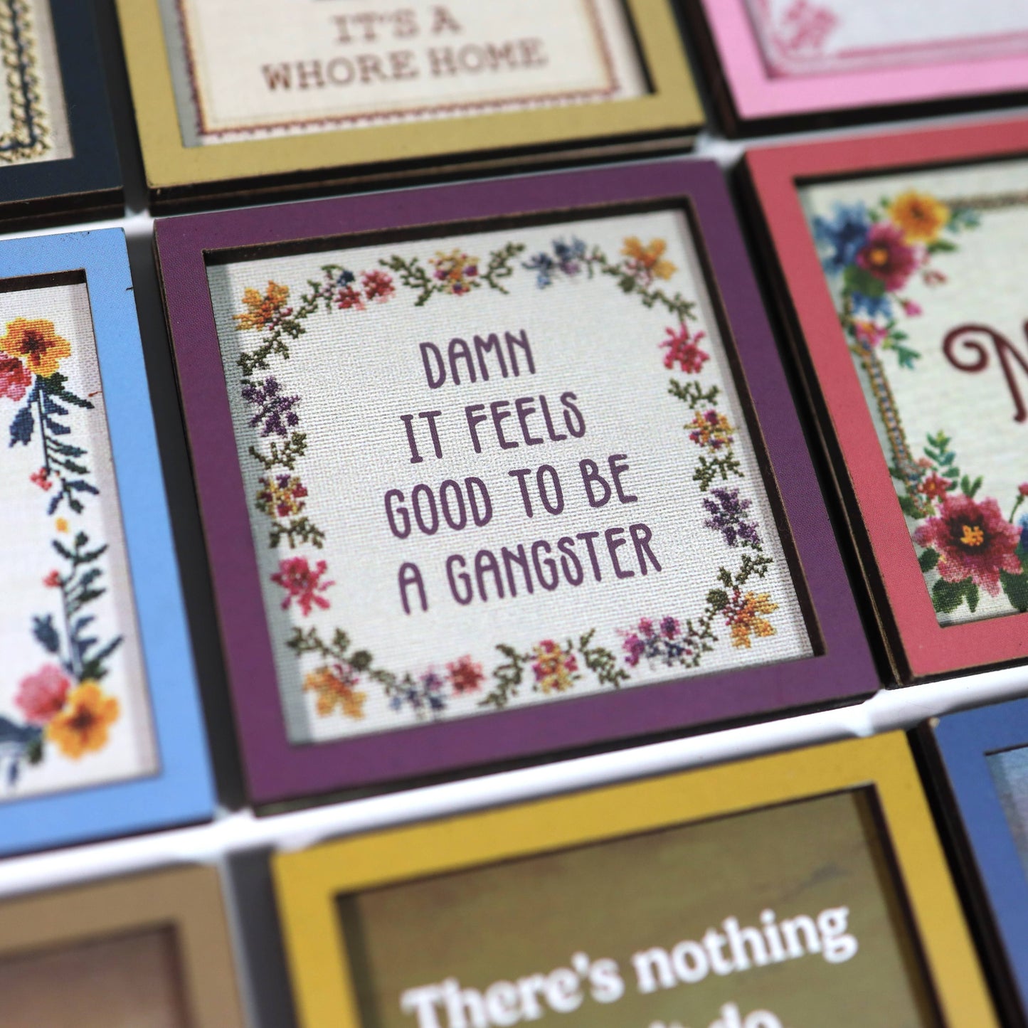 Damn It Feels Good to Be a Gangster Cross Stitch Style Funny Wooden Magnet