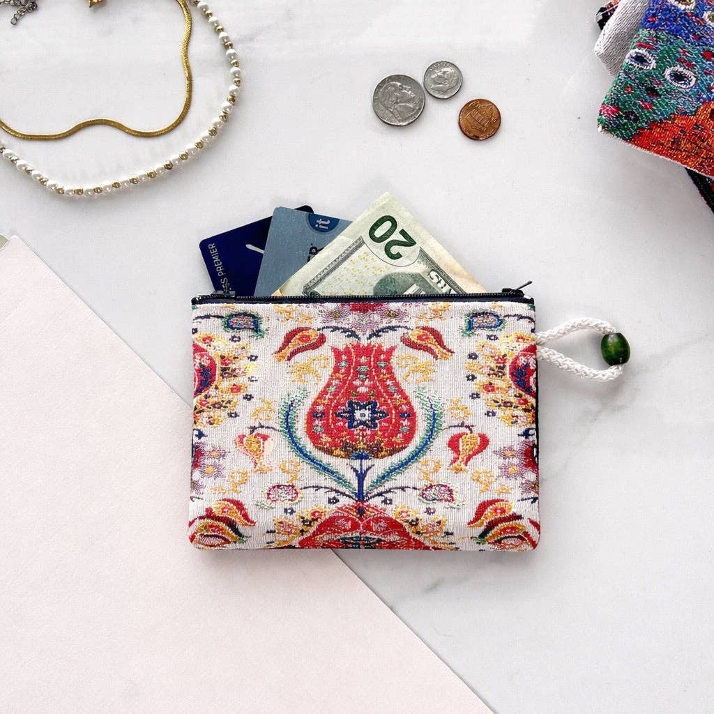 Floral Coin Purse Zipper Pouch | Handmade in Turkey | 4" x 5"