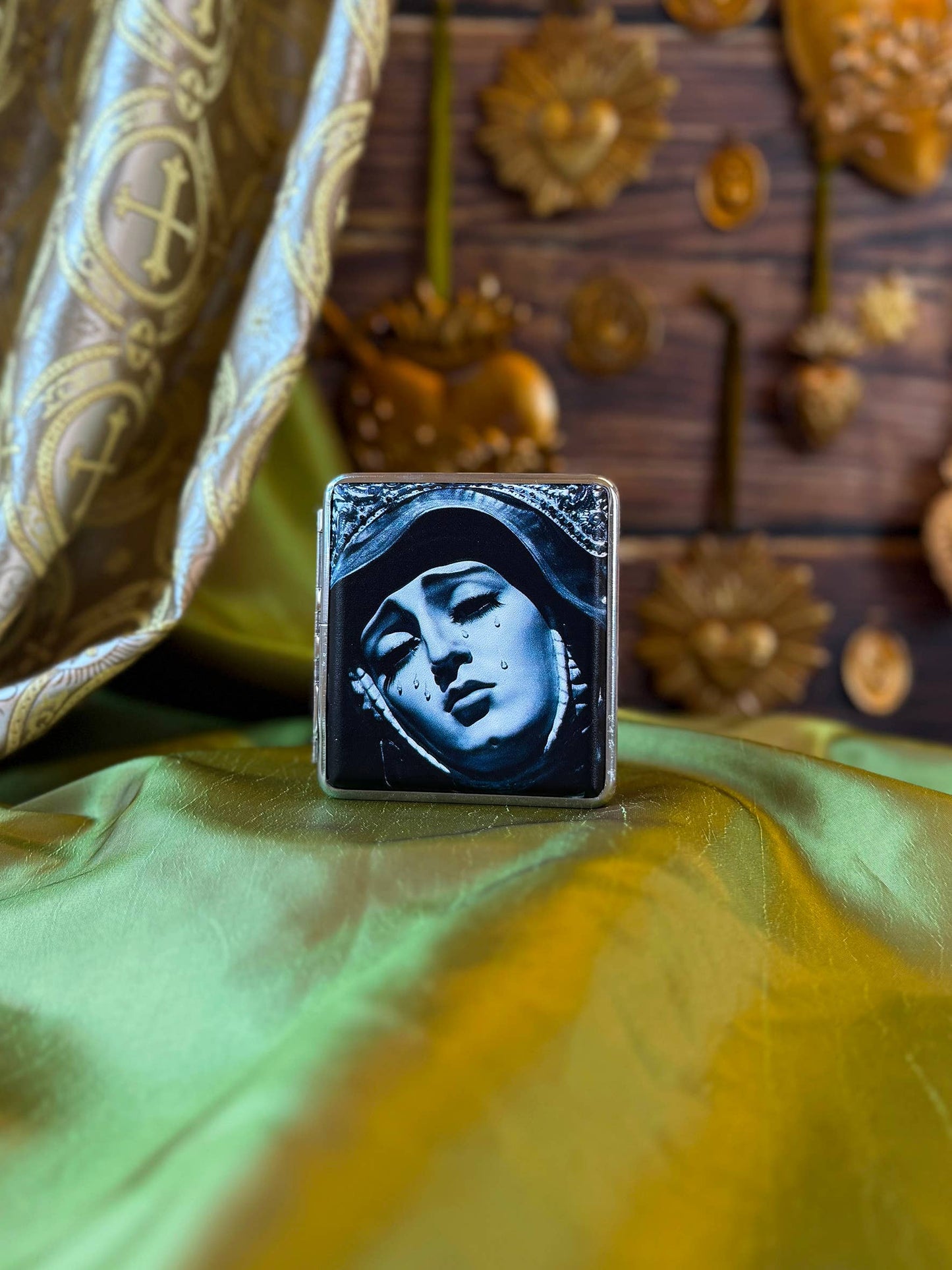 Our Lady of Sorrows Cigarette Case | Vintage Religious Art Cig Case | Gothic Catholic Card & Cash Holder