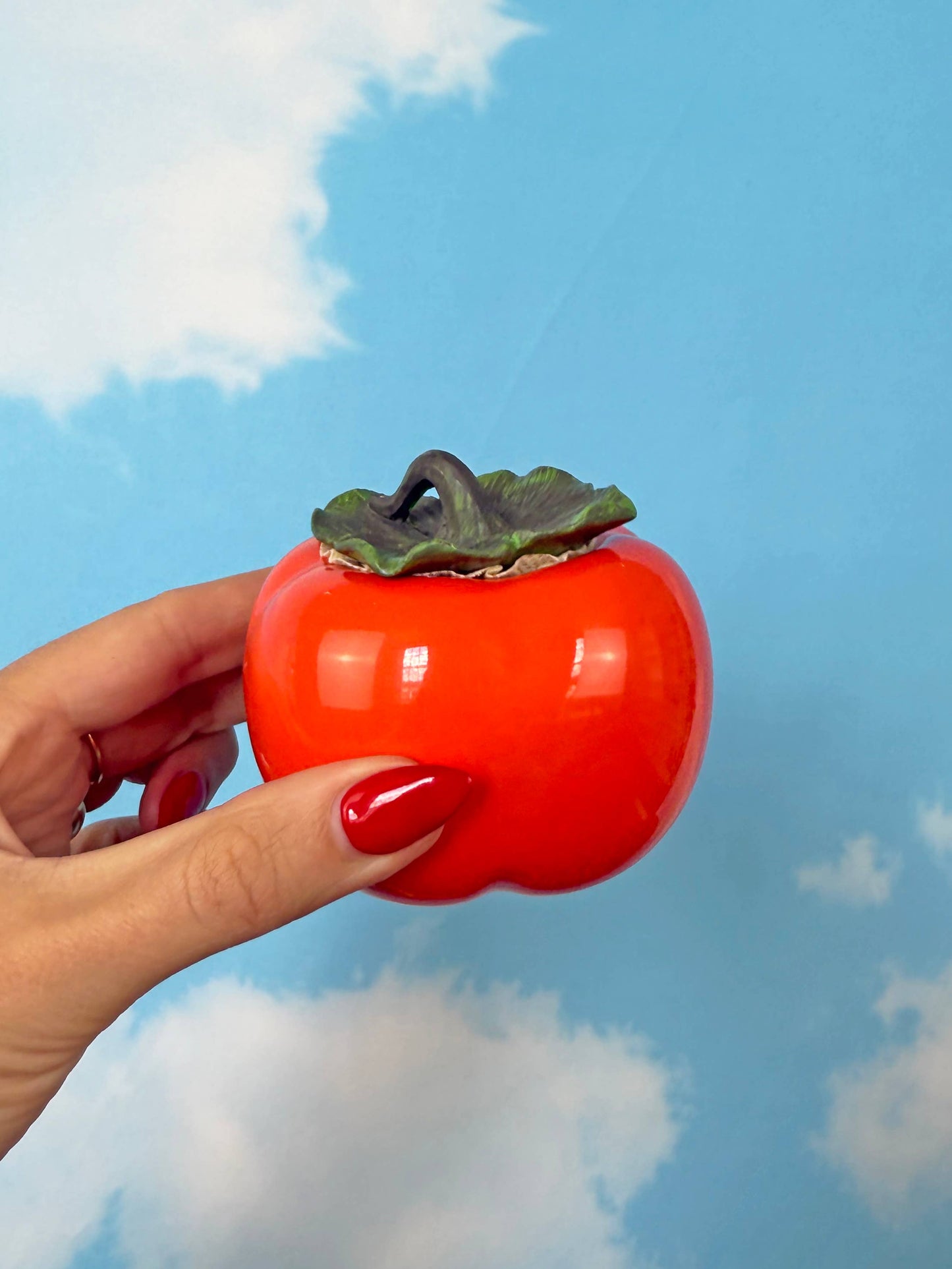 Persimmon Stash Jar | Cute Decorative Storage Jar | Retro Kitsch Home Accent Container