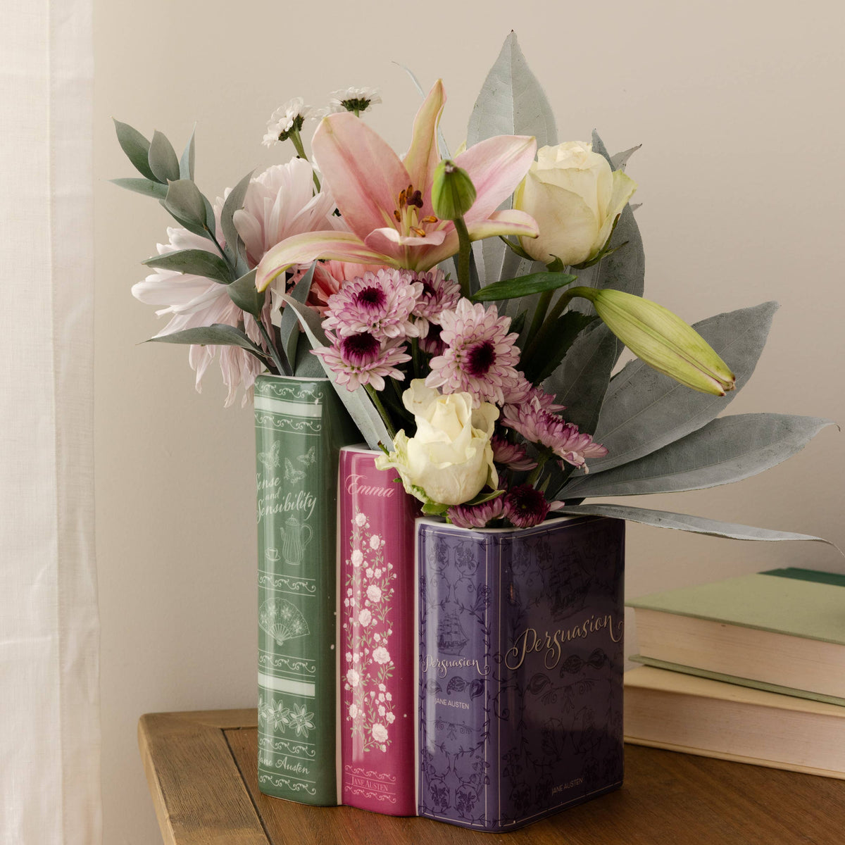 Jane Austen Triple Book Ceramic Vase