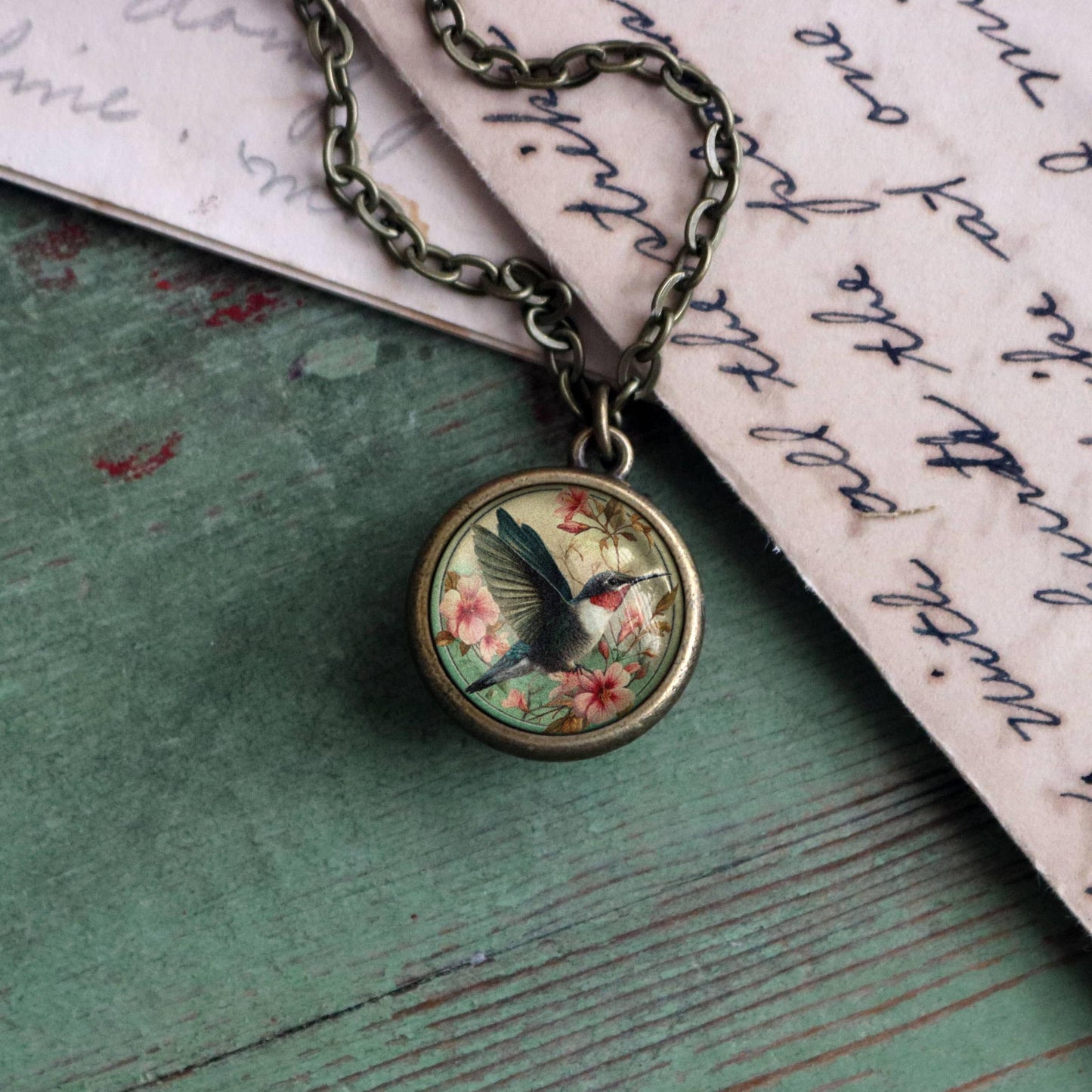 Hummingbird Art Nouveau Simple Reversible Pendant Necklace