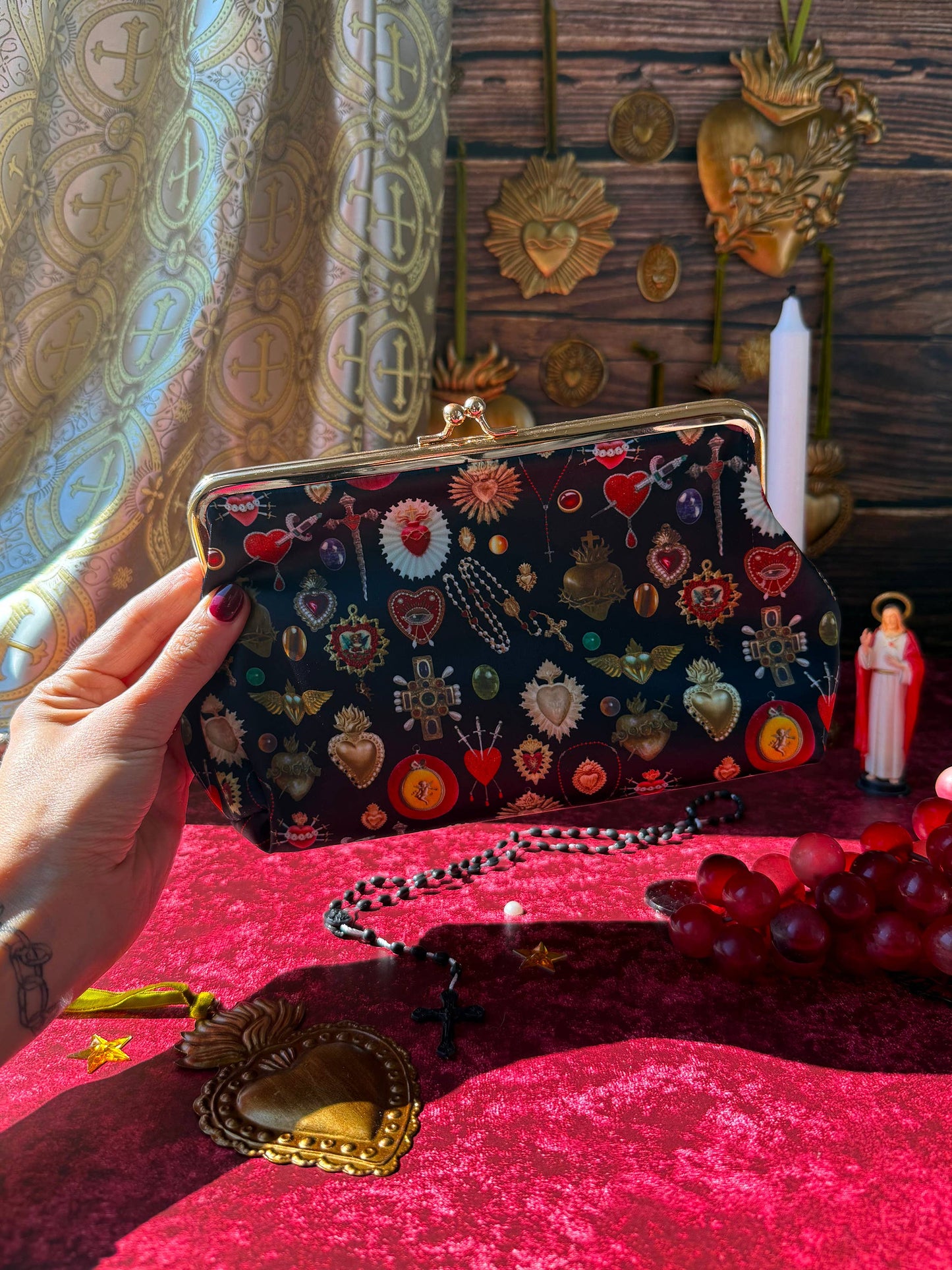 Sacred Heart Smell Proof Bag | Gothic Catholic Stash Bag | Religious Print Odor Proof Pouch