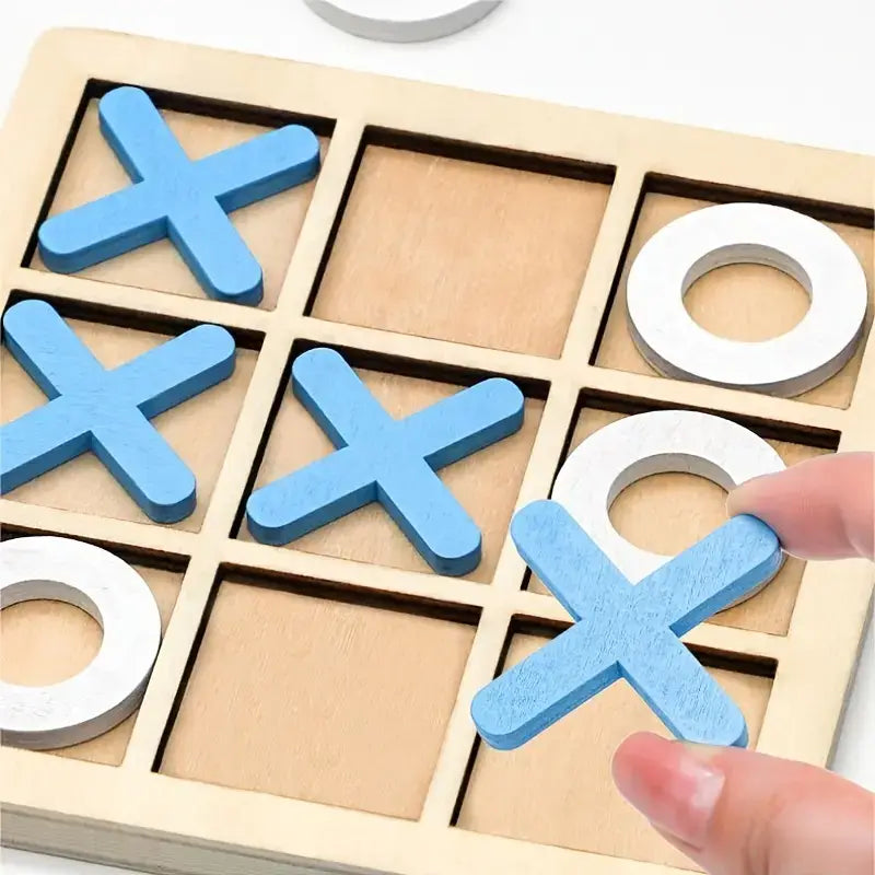 10 Piece Set Blue Wooden Tic-Tac-Toe Game | Kids' Educational Toy