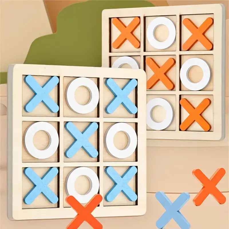 10 Piece Set Blue Wooden Tic-Tac-Toe Game | Kids' Educational Toy