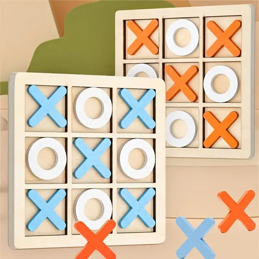 10 Piece Set Blue Wooden Tic-Tac-Toe Game | Kids' Educational Toy