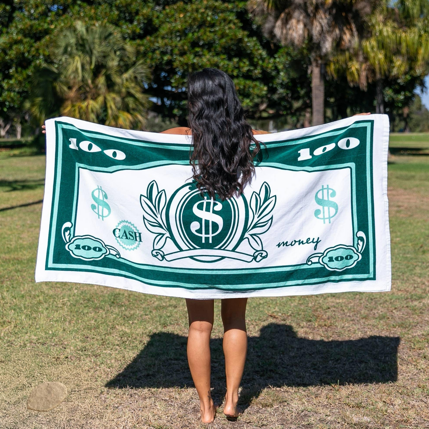 $100 Money Bill Green & Cream Pool / Beach Towel | Ultra-Soft Lightweight Travel Linen Towel
