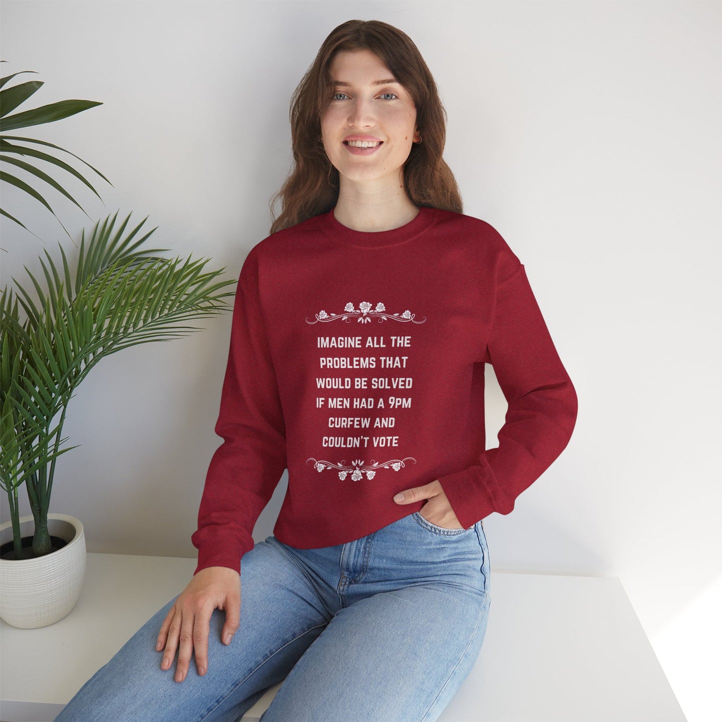 Imagine if Men Had Curfews and Couldn't Vote Unisex Heavy Blend™ Crewneck Sweatshirt (Sizes S-5X)