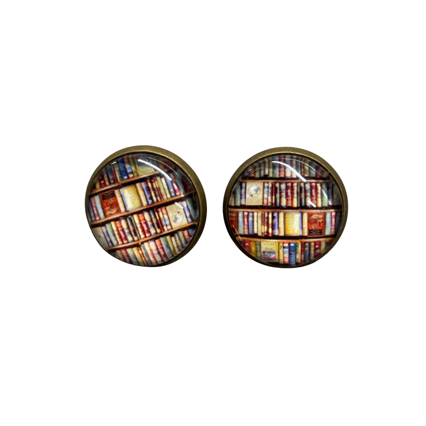 Bookshelves Cabochon Stud Earrings