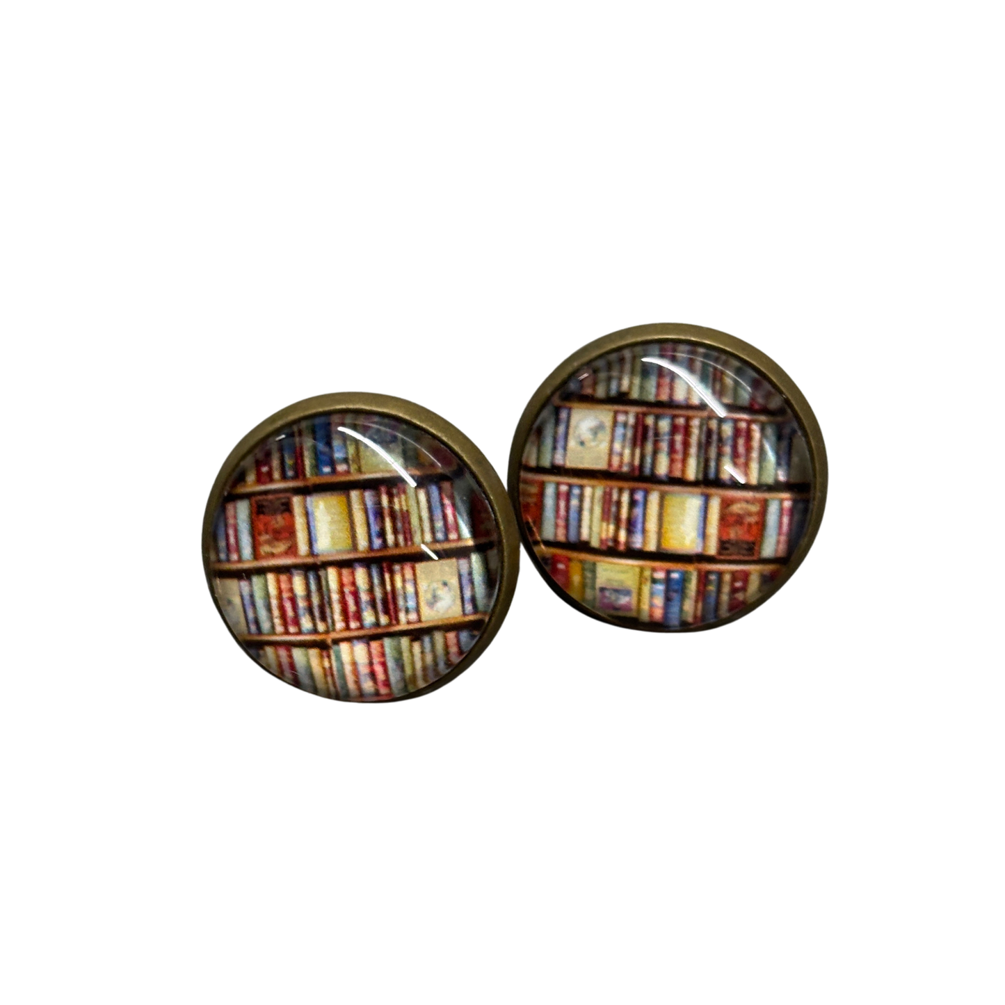 Bookshelves Cabochon Stud Earrings