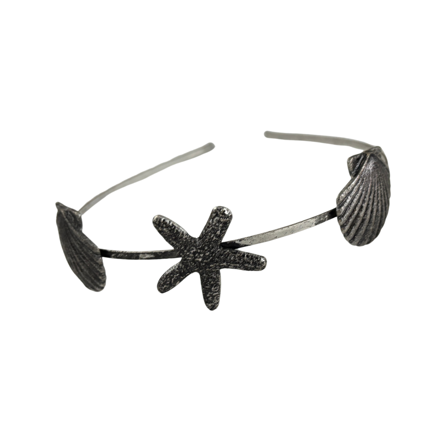 Burnished Silver Mermaid Headband Tiara | Shell & Sea Star Charm Crown
