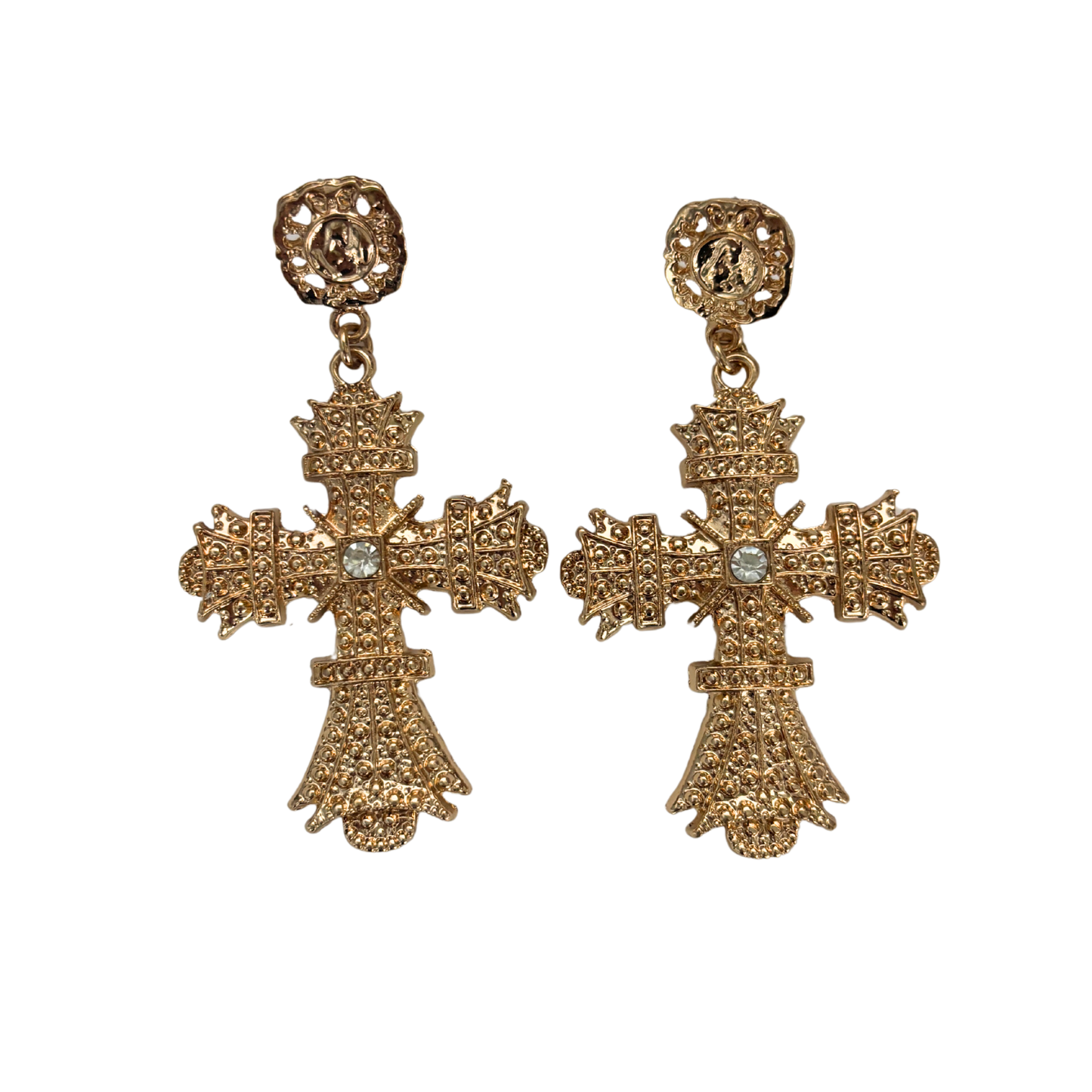 Massively Gothic Gold Cross Earrings | Baroque Statement Earrings | 3.25" Post Backs