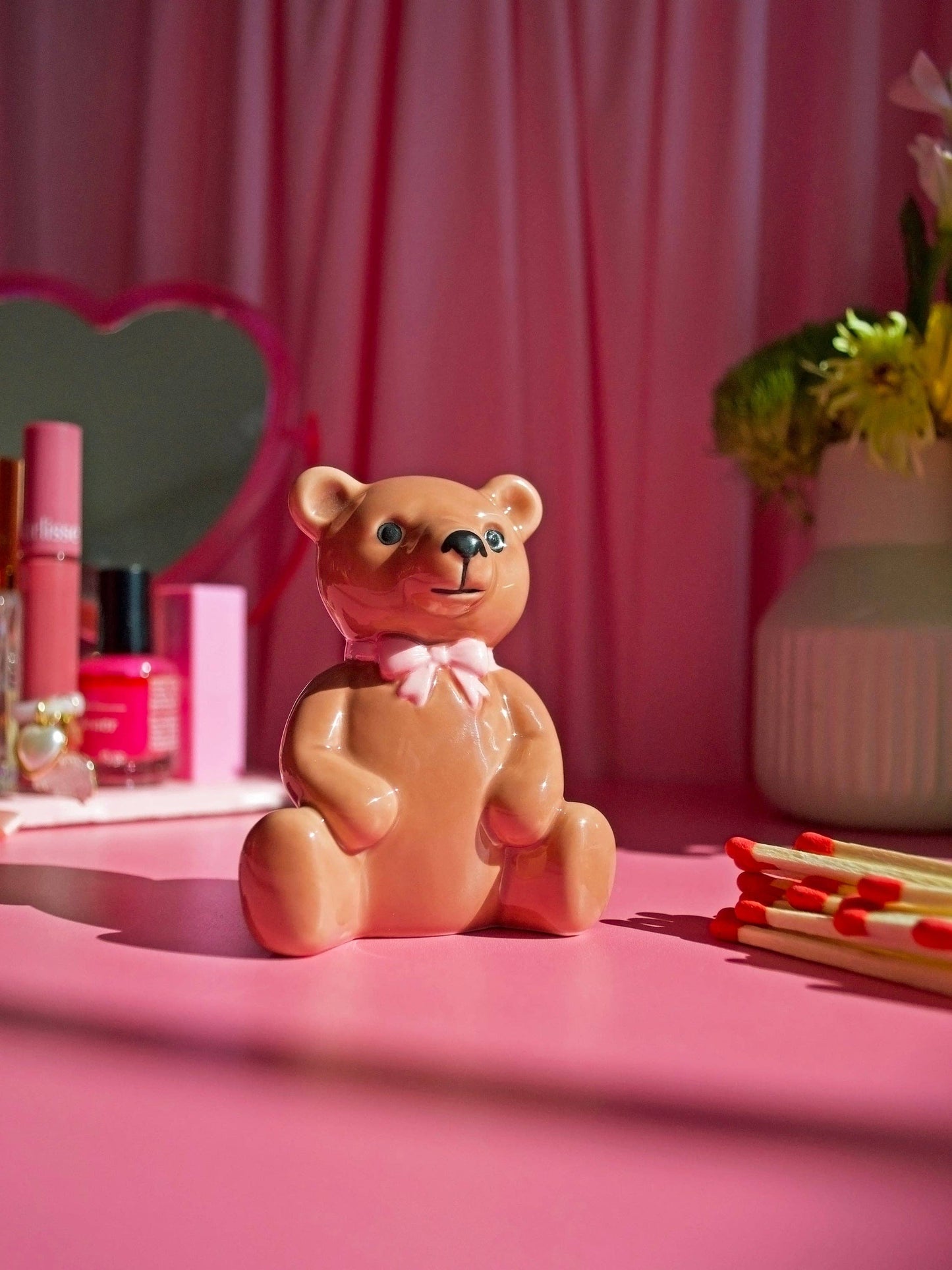 Teddy Bear Match Striker | Ceramic Bear Match Holder & Striker | Cute Vintage Style Matchstick Decor