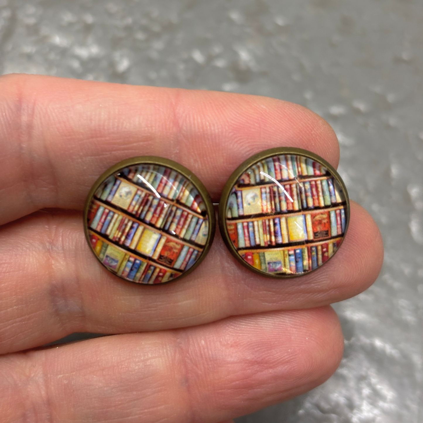 Bookshelves Cabochon Stud Earrings