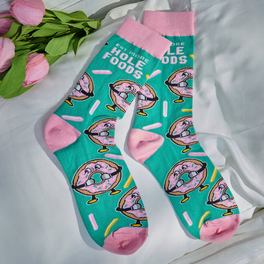 Eat More Hole Foods Socks | Funny Donut Socks | Retro Food Pun Socks