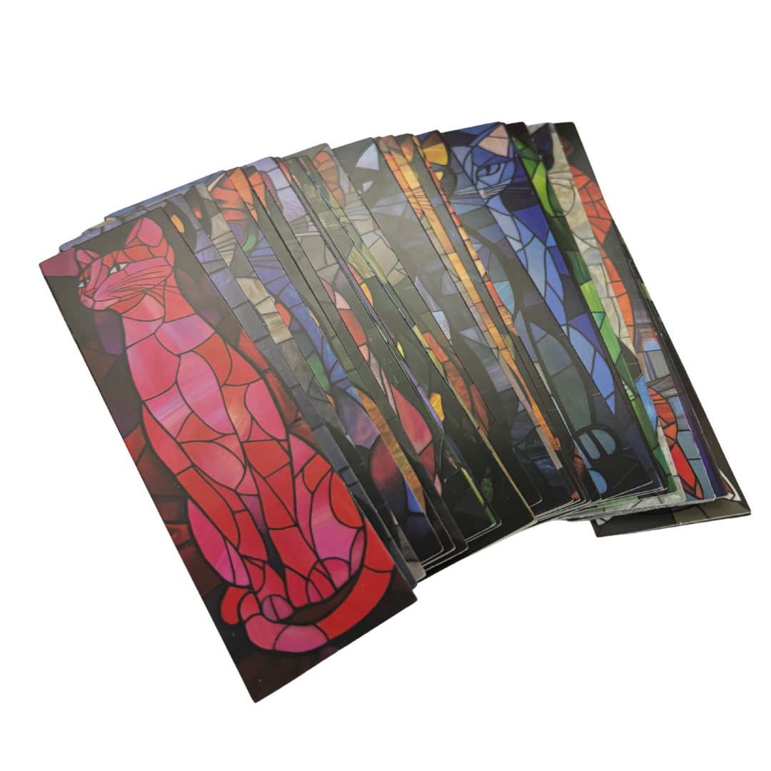 Stained Glass Cats Bookmark Set of 30 | Assorted Cat Art Cardboard Bookmarks