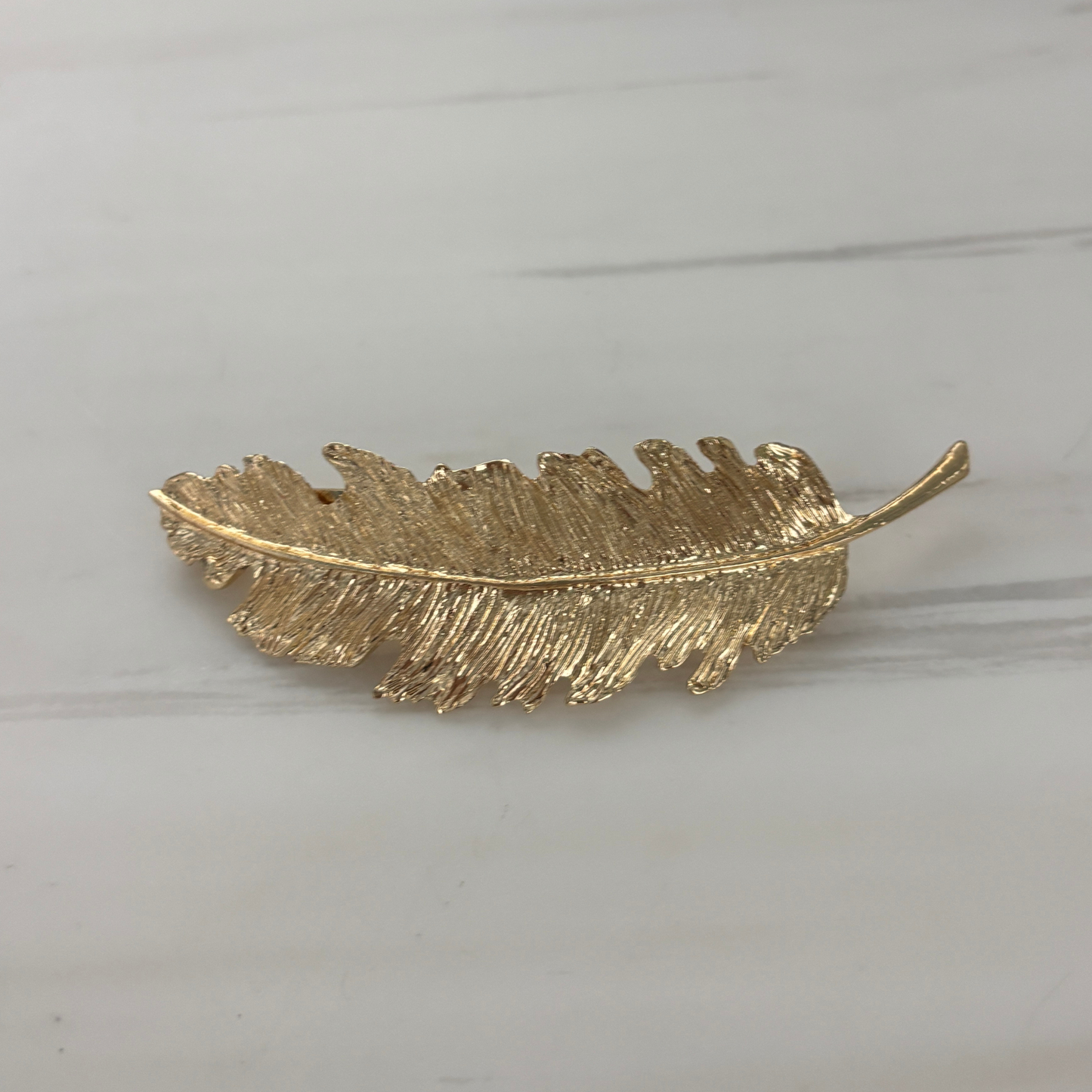 Gold Feather Barrette | Sculpted Metal Feather Hair Clip 3.8"