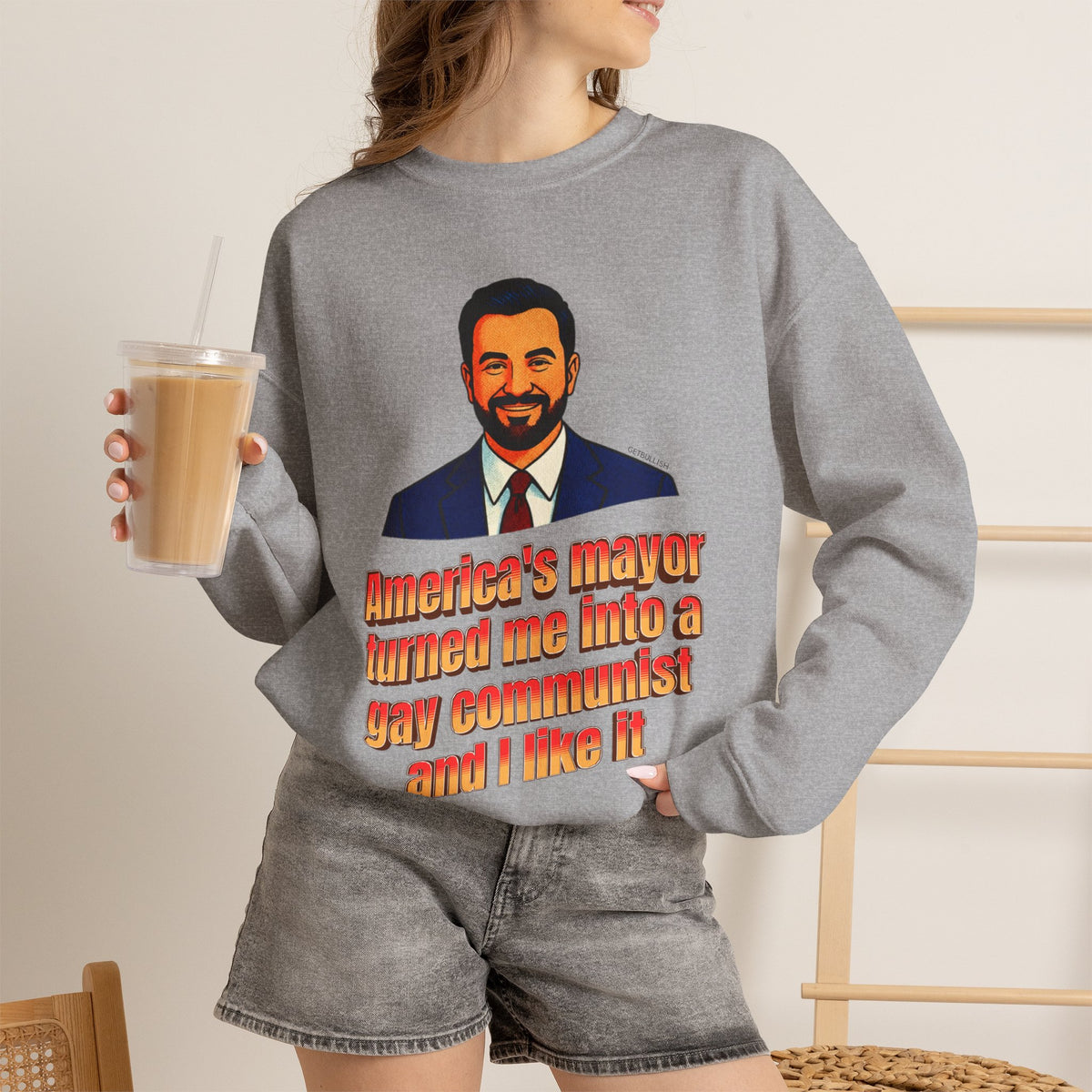 America's Mayor Turned Me Into a Gay Communist and I Like It Mamdani Unisex Heavy Blend™ Crewneck Sweatshirt [Sizes S-5X]