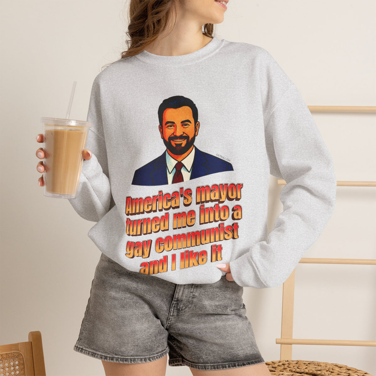 America's Mayor Turned Me Into a Gay Communist and I Like It Mamdani Unisex Heavy Blend™ Crewneck Sweatshirt [Sizes S-5X]