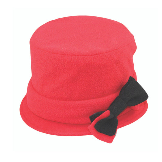 Women’s Polar Fleece Bucket Hat with Bow | Winter Hat in Grey or Red