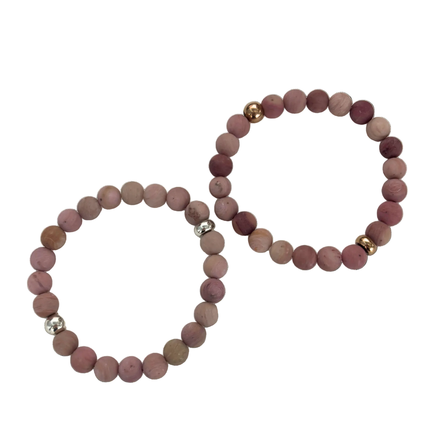 Earthy Clay Beads Beaded Bracelet | Mauve Boho Elastic Bracelet | Gold or Silver