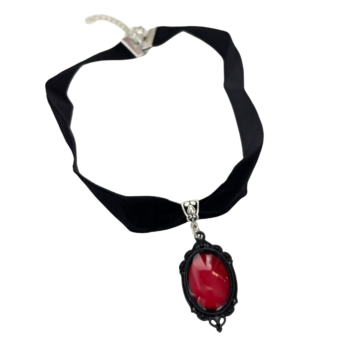 Gothic Blood Choker | Black Velvet Choker with Red Gem