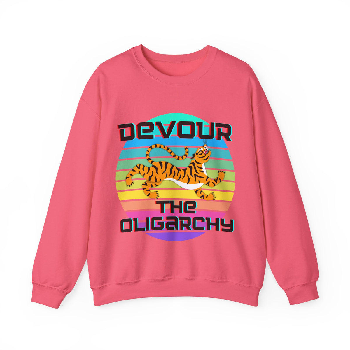 Tiger Motif "Devour the Oligarchy" Unisex Heavy Blend™ Crewneck Sweatshirt [Sizes S-5X]