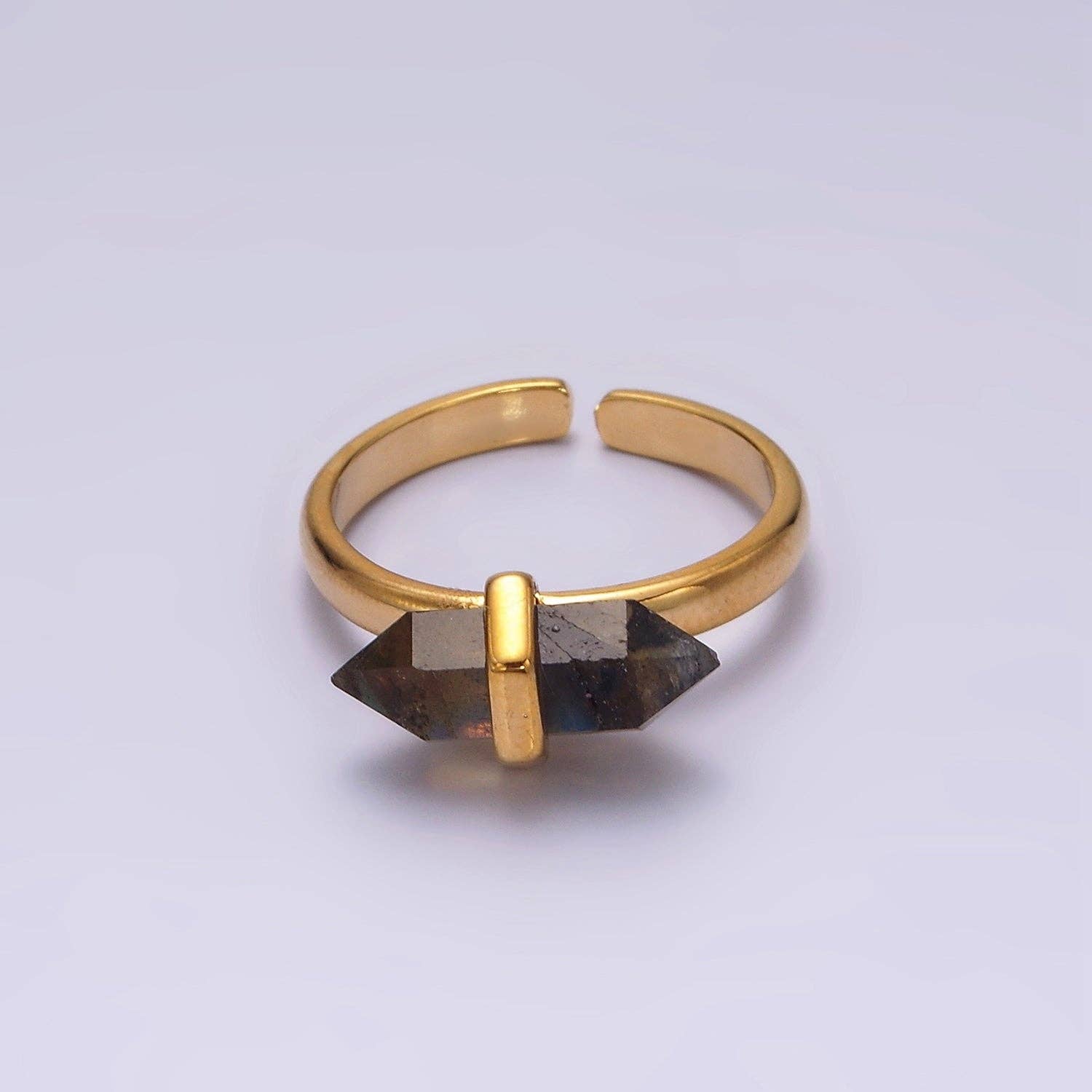 14K Gold Filled Natural Gemstone Pointed Wand Ring | Adjustable One Size Fits Most