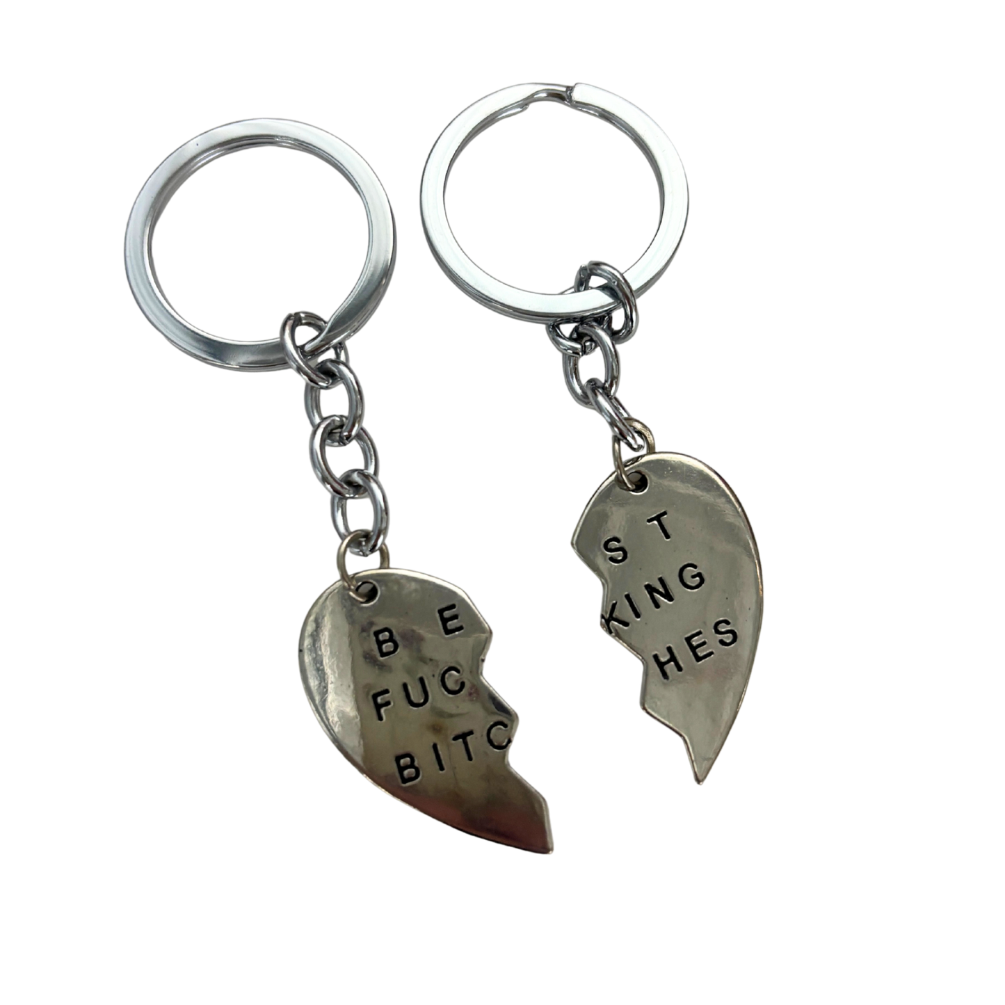 Best Fucking Bitches Keyring Set | Silver Split Heart BFF Keychain Set of 2 | 3.25"