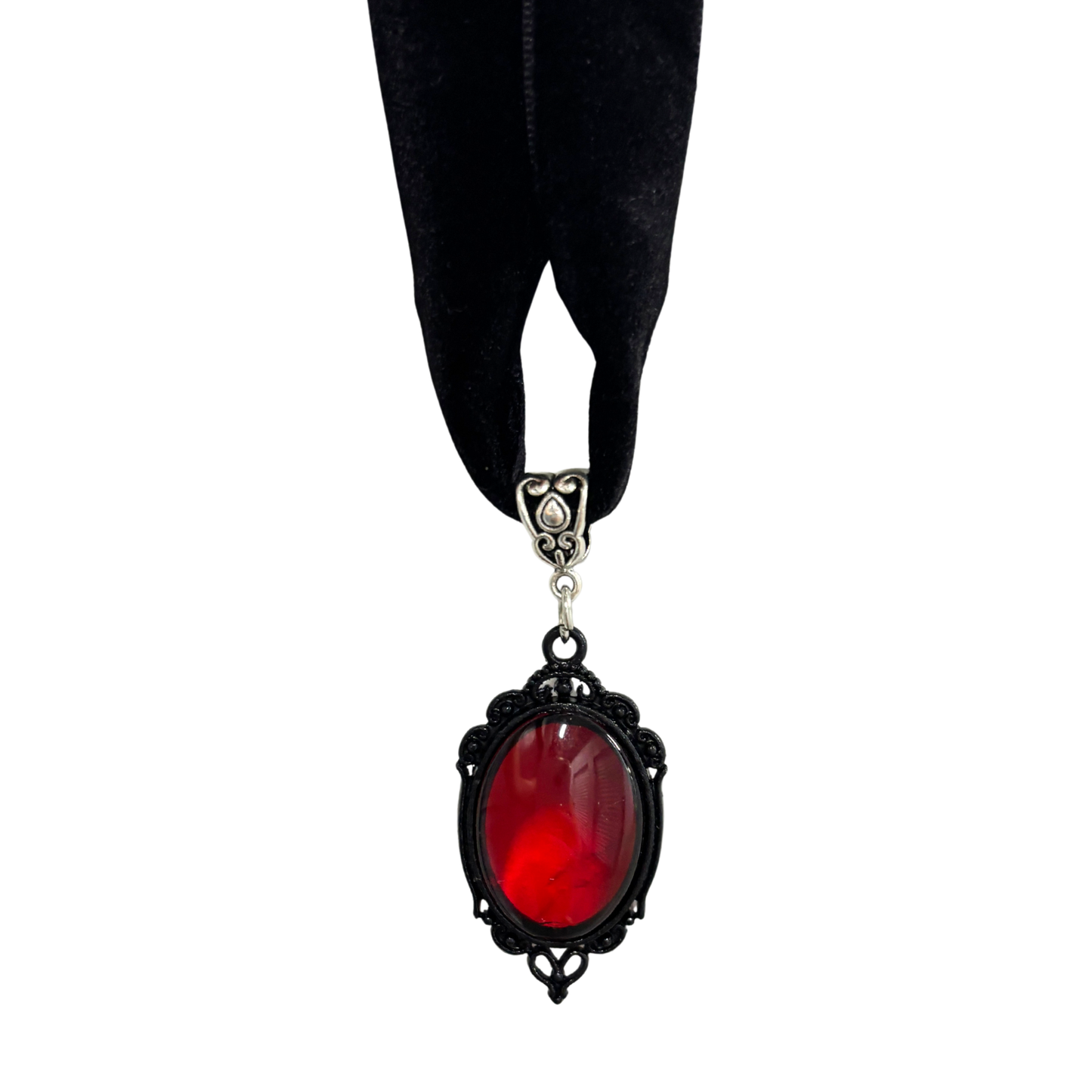 Gothic Blood Choker | Black Velvet Choker with Red Gem