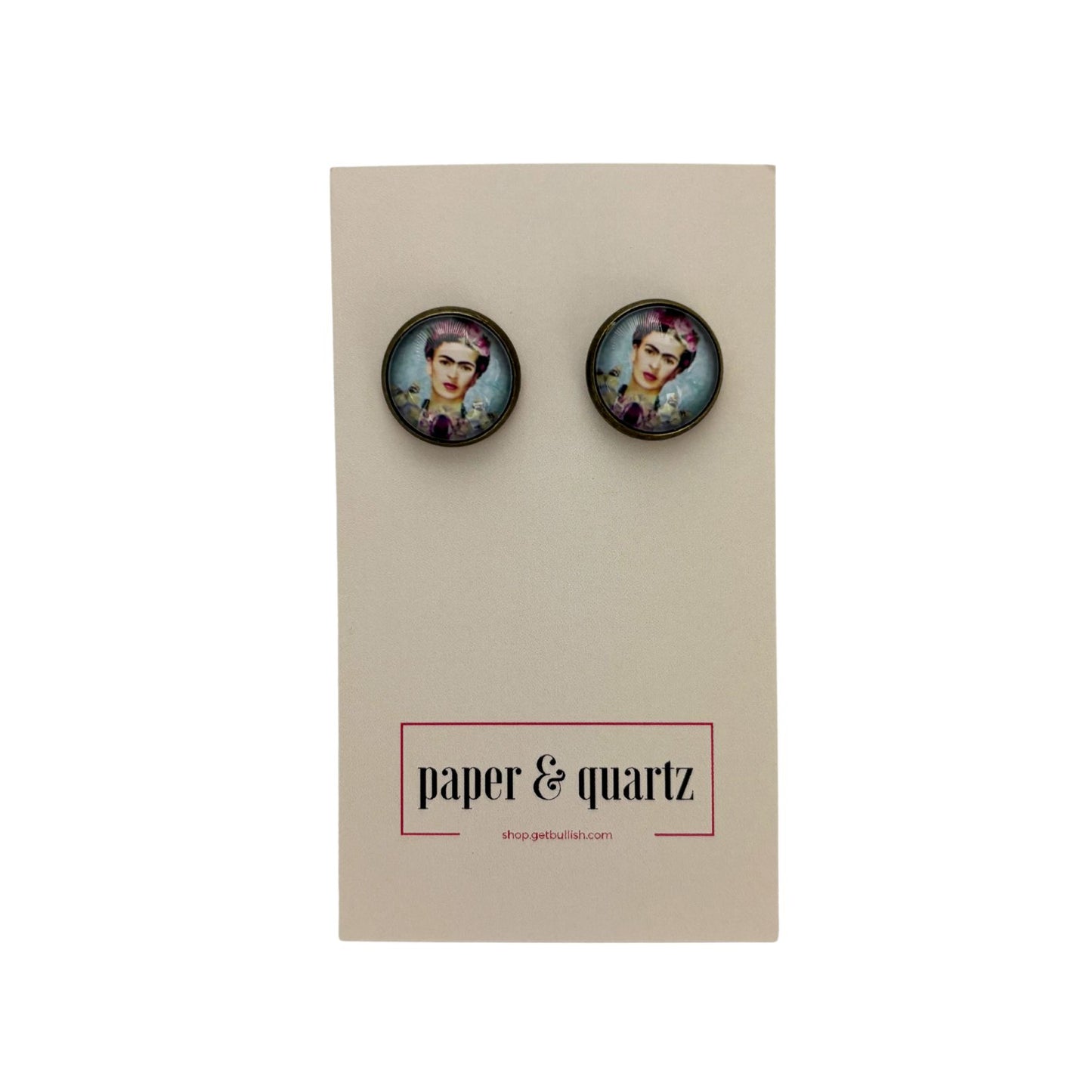Frida Kahlo Small Cabochon Stud Earrings | Frida Portrait Jewelry